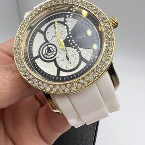 Women's Fashion  Slicone Watch Gold Tone Hardware  White Black and Stones New